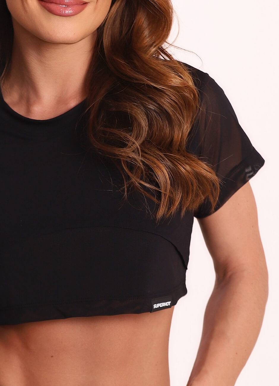 Blusa Cropped Superhot Fiber Preto BL5626 UV50+