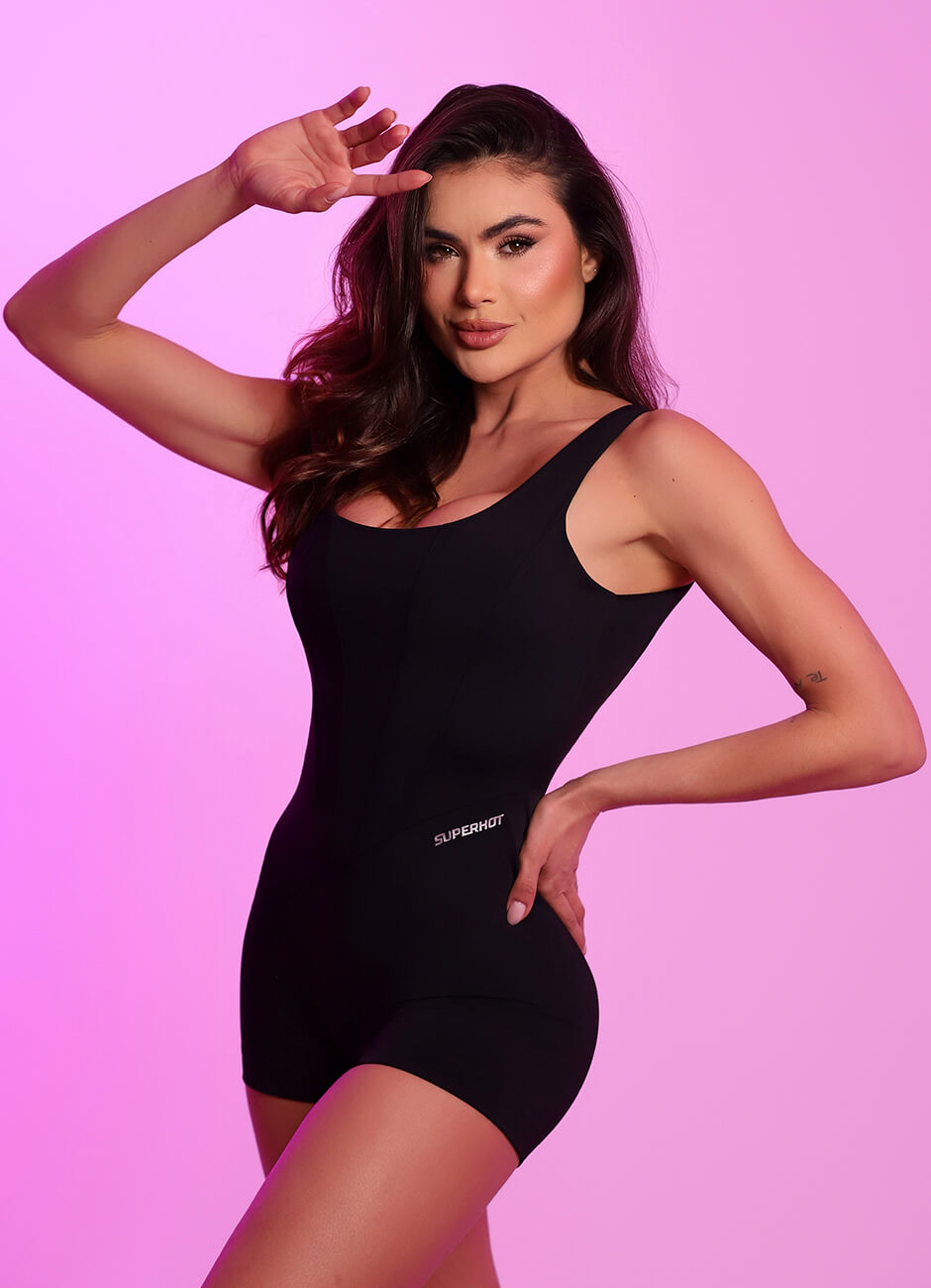 Macaquinho Superhot Corset Adaptive Preto MAC5670 UV80+ Sem Bojo