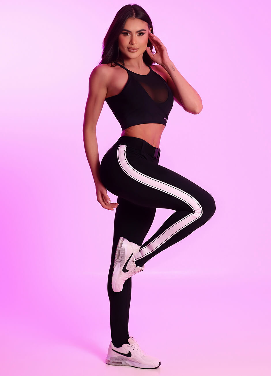 Legging Superhot Blackout Preto com cinto CAL5658 UV50+ Cós Médio